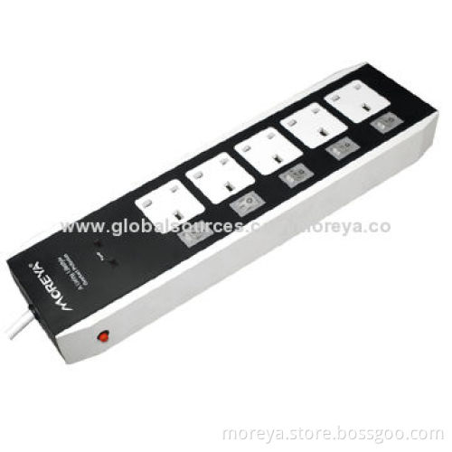 UK power strip, with 5 sockets outlets, extension cable and surge/overload protection